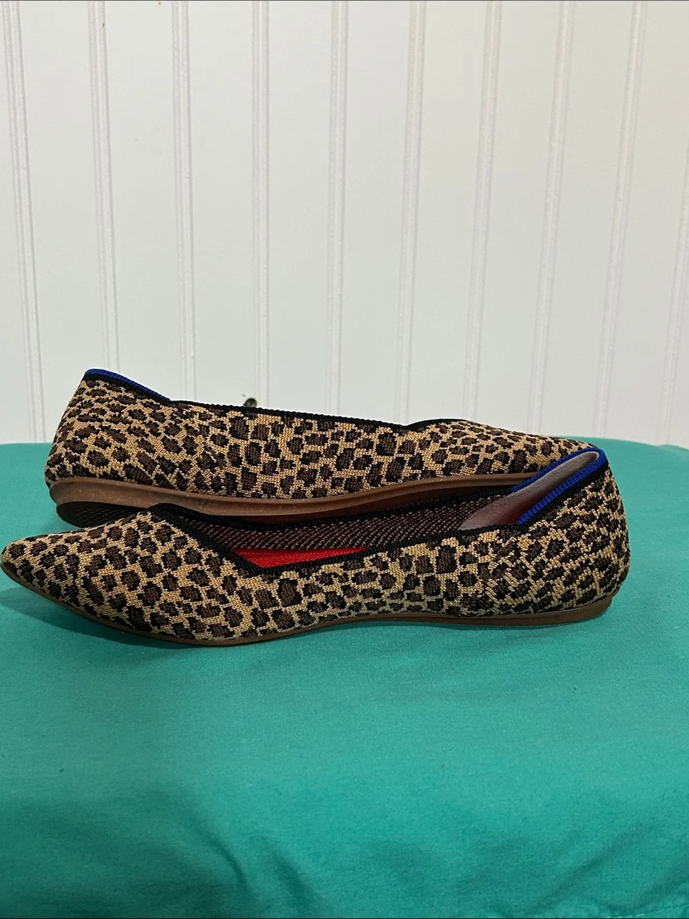 Rothy's Leopard Print Pointed Toe Flats with Red Insole Sz: 7.5